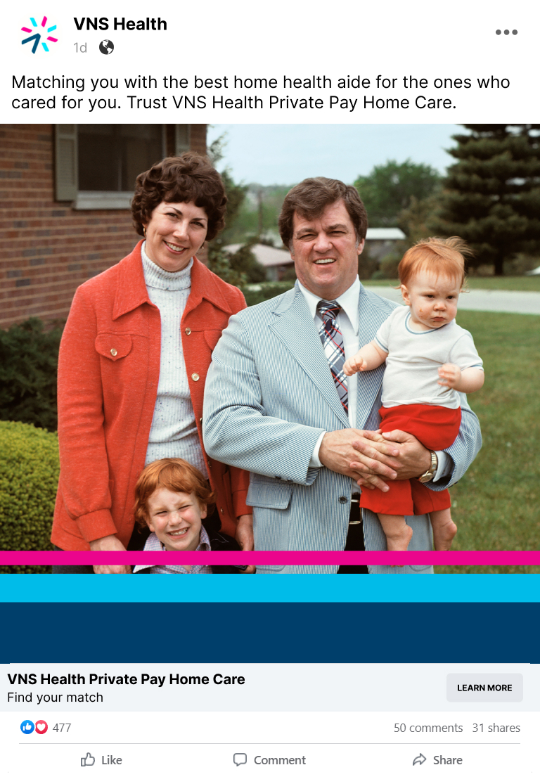 VNS Health Private Pay social post featuring a father and his children.