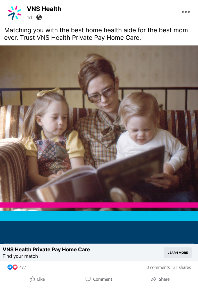VNS Health Private Pay social post featuring a family memory.