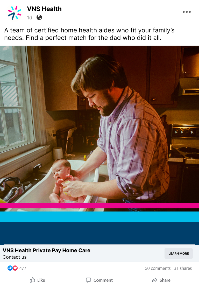VNS Health Private Pay social post featuring adult children caring for their parents.