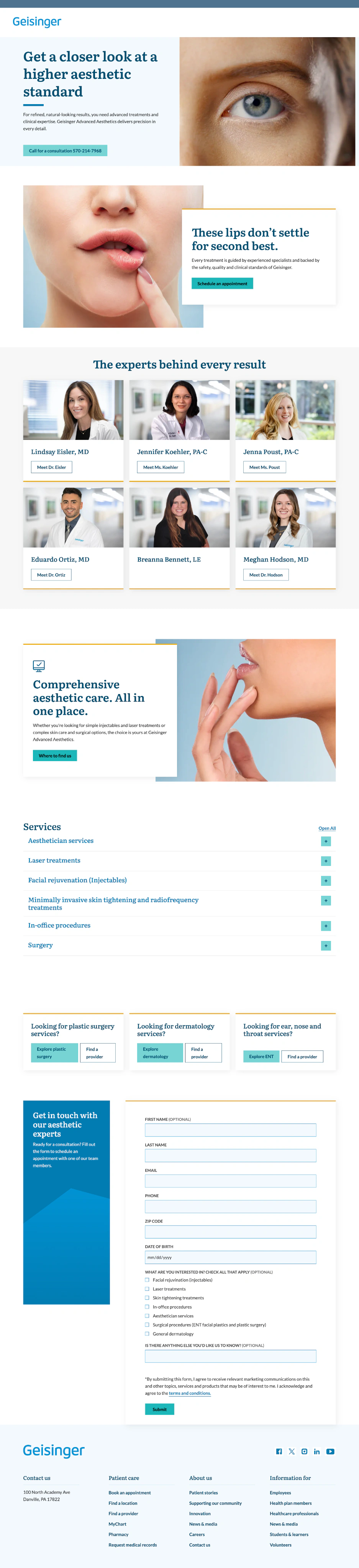 Full-page Geisinger Advanced Aesthetics website design